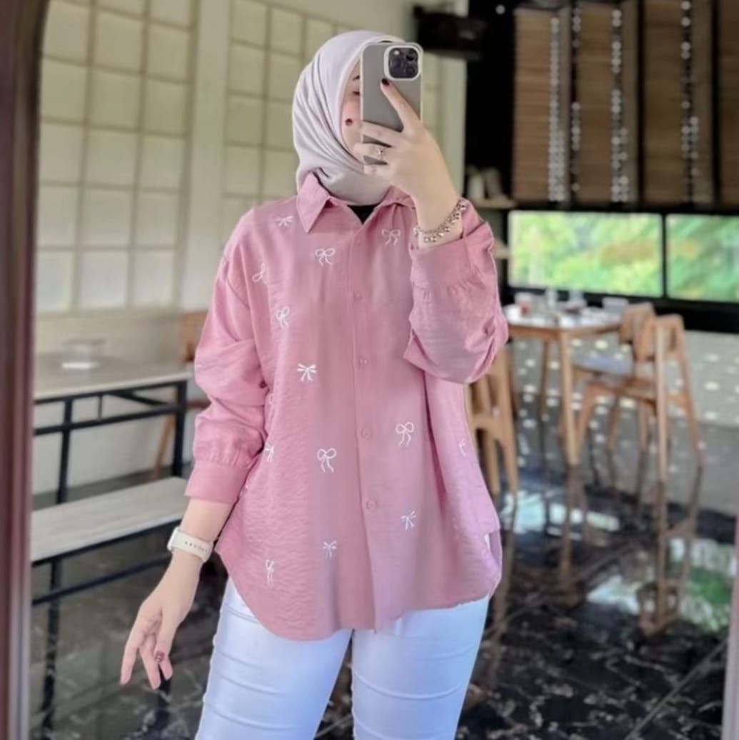 LUNA blouse kemeja wanita bordir pita bahan Pololinen Korean style