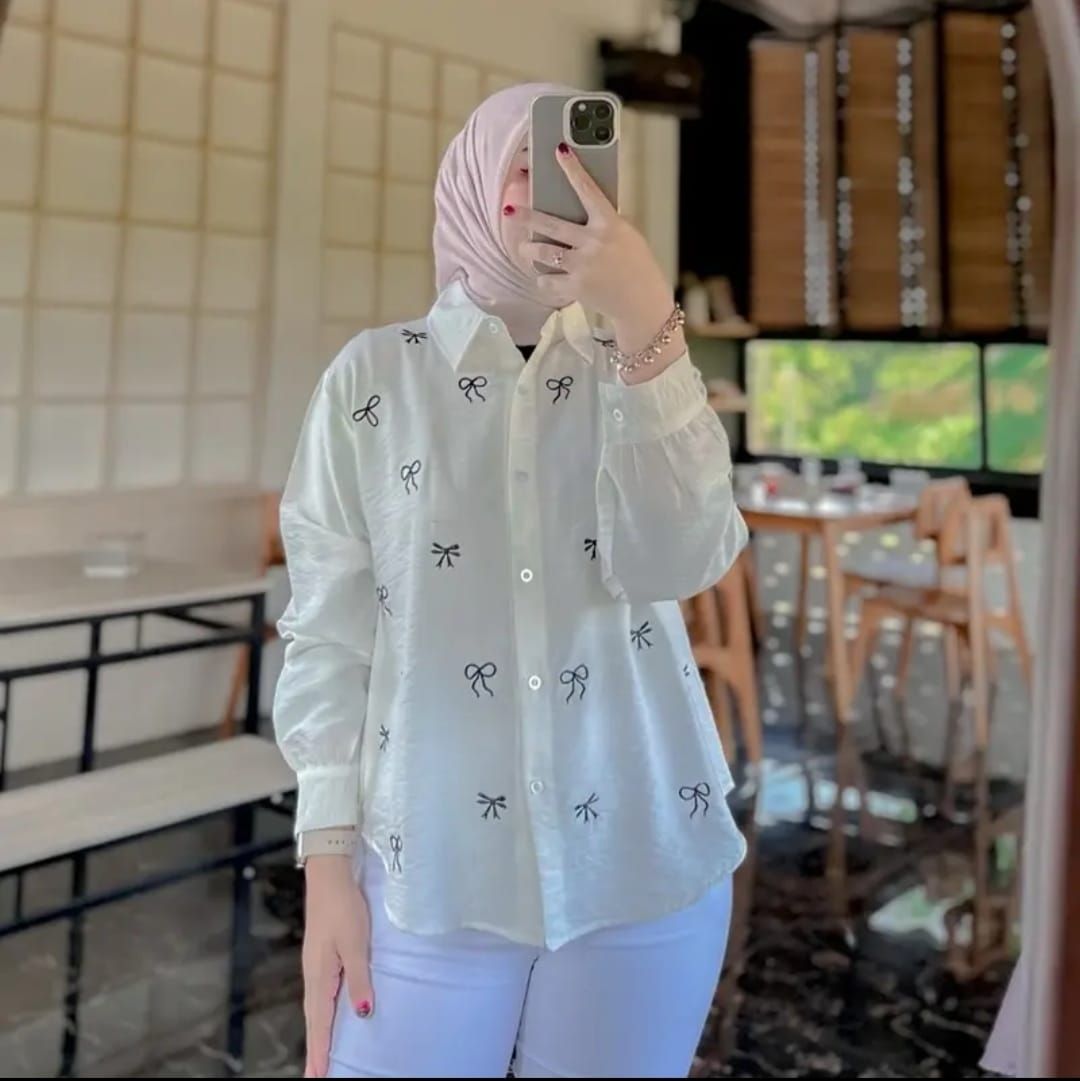 LUNA blouse kemeja wanita bordir pita bahan Pololinen Korean style