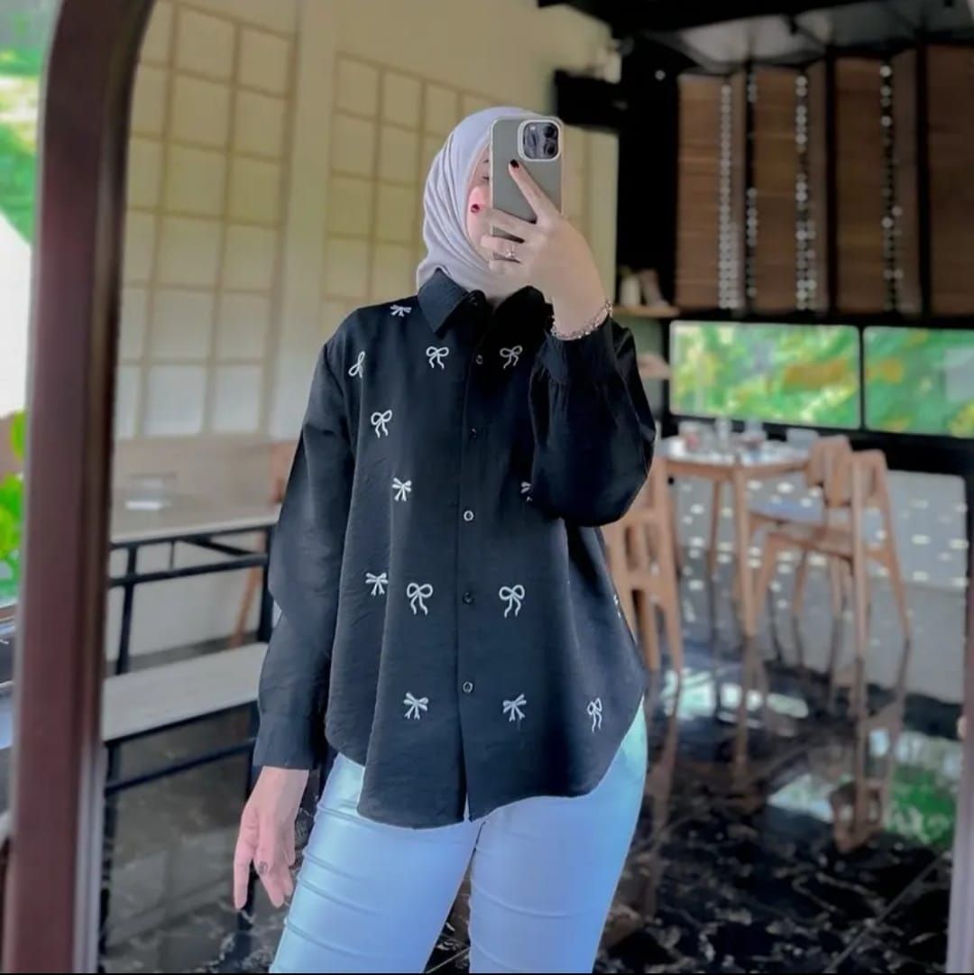 LUNA blouse kemeja wanita bordir pita bahan Pololinen Korean style