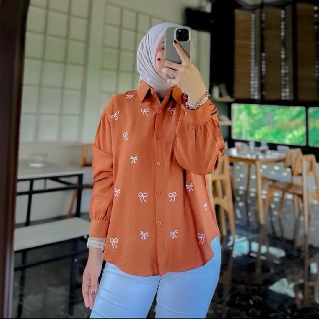 LUNA blouse kemeja wanita bordir pita bahan Pololinen Korean style