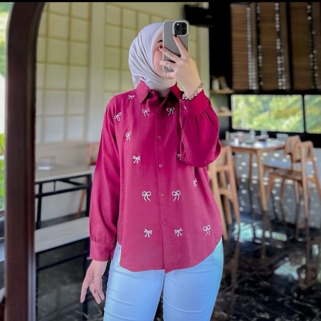 LUNA blouse kemeja wanita bordir pita bahan Pololinen Korean style