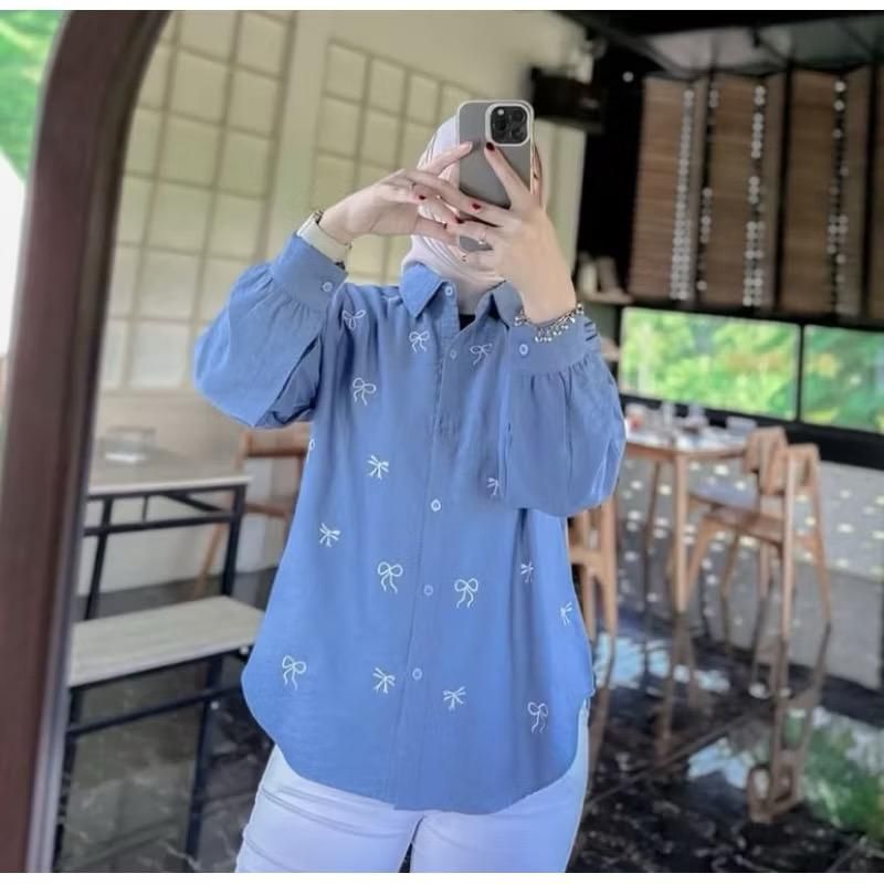 LUNA blouse kemeja wanita bordir pita bahan Pololinen Korean style