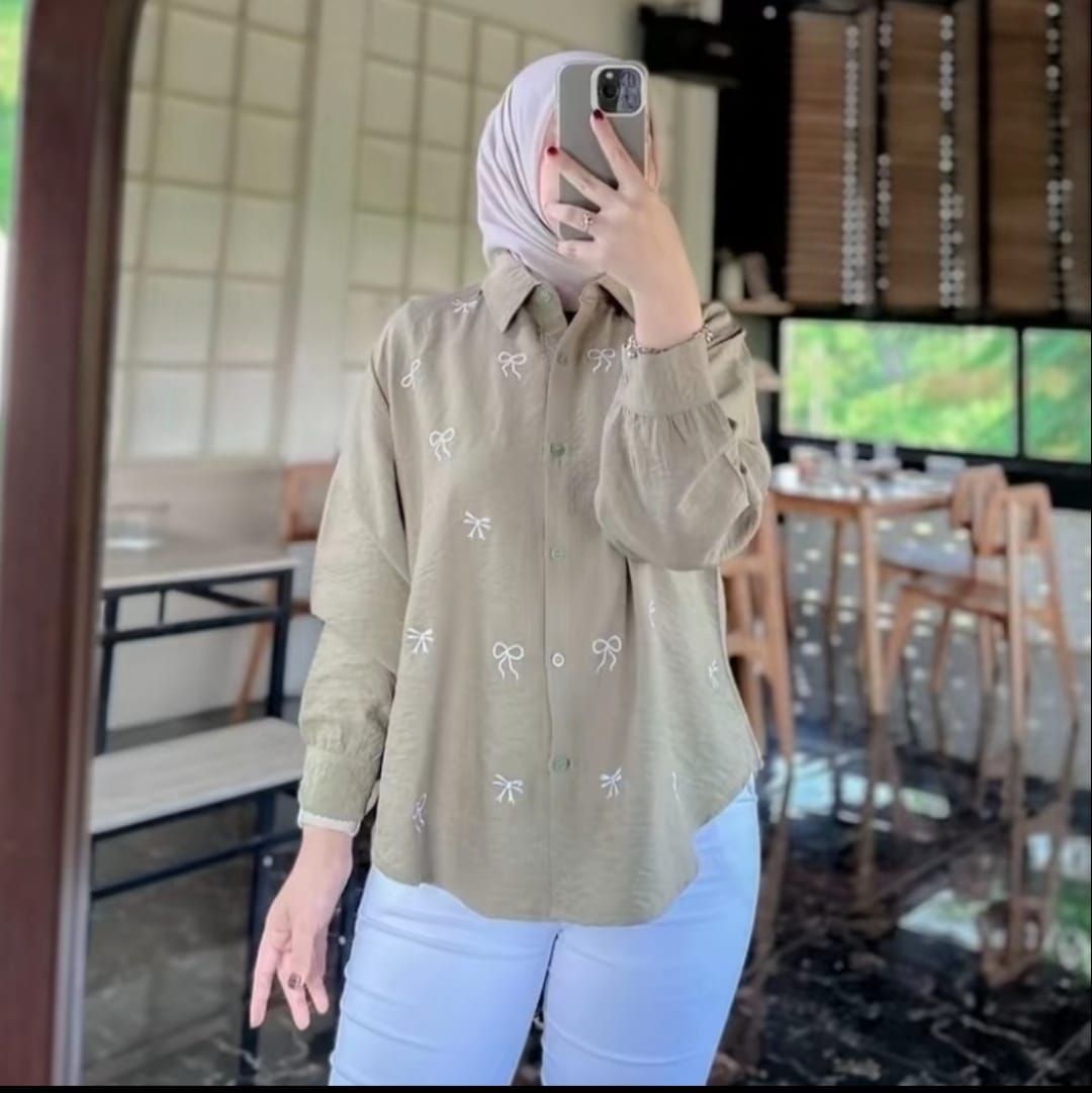 LUNA blouse kemeja wanita bordir pita bahan Pololinen Korean style