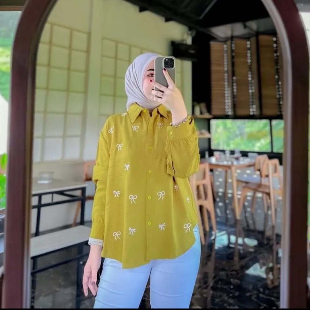 LUNA blouse kemeja wanita bordir pita bahan Pololinen Korean style